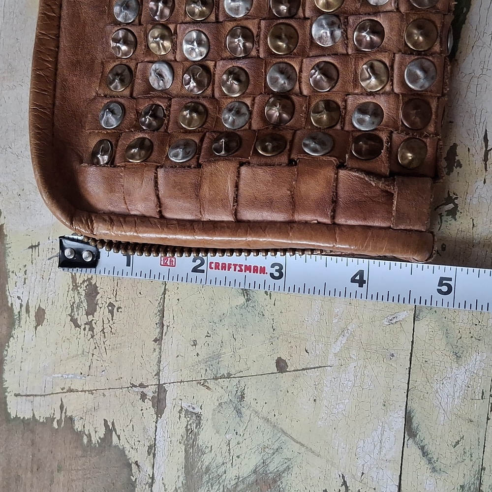 Platania Genuine Leather Wristlet— Tan Brown- Studded Design - Picture 9 of 9